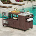 Farmhouse Dark Brown Stainless Steel 75.4 In. Rolling Kitchen Island Outdoor Bar Cart for Big Green Egg Grills with Sink