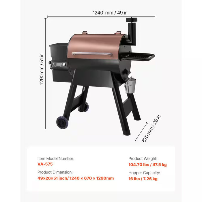 575 Sq. In. Pellet Grill Smoker, 8-In-1 Electric BBQ W/ LCD Screen, Temp Probe, 500°F Max for Outdoor Use Black