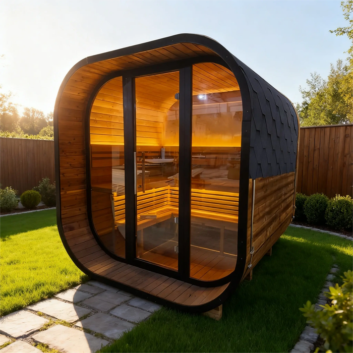 New 4-6 person Black Square Premium Thermo Spruce Wood Outdoor Sauna-FFF