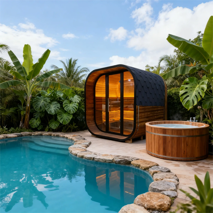 New 4-6 person Black Square Premium Thermo Spruce Wood Outdoor Sauna-FFF