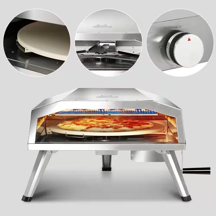 16 In. Propane Pizza Oven, Outdoor Pizza Oven in Stainless Steel, W/Rotating Pizza Stone