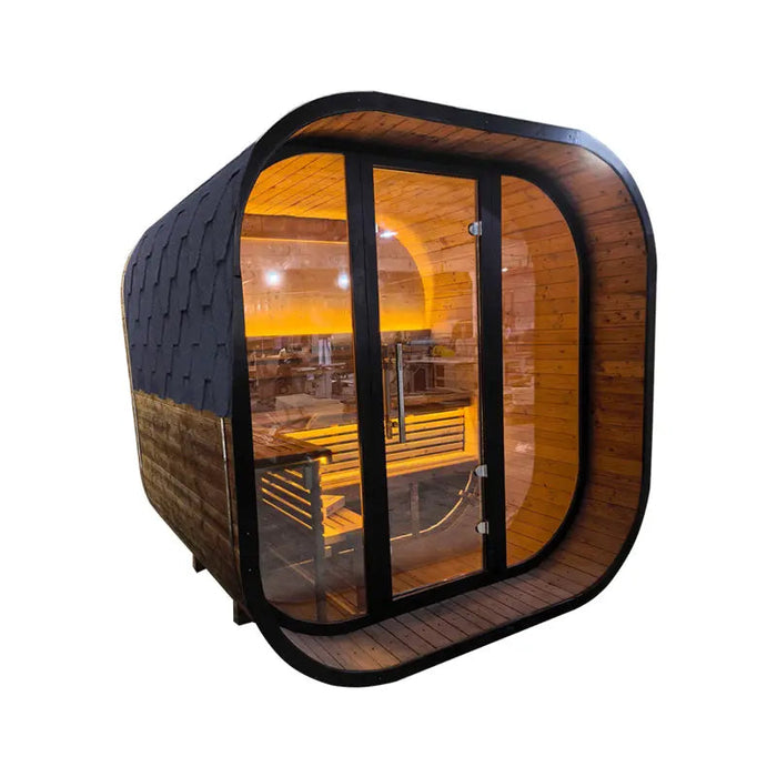 New 4-6 person Black Square Premium Thermo Spruce Wood Outdoor Sauna-FFF