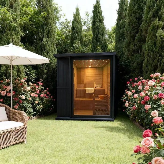 New Luxury High-End Black Square Outdoor Sauna – Modern Backyard Wellness Cabin