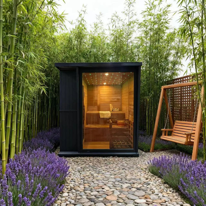 New Luxury High-End Black Square Outdoor Sauna – Modern Backyard Wellness Cabin