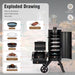 Vertical Charcoal Smoker Grill in Black with Extra Side Grill