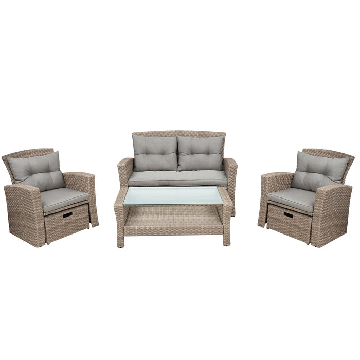 U-Style 4 Piece Outdoor Patio Furniture Set with Ottoman and Cushions