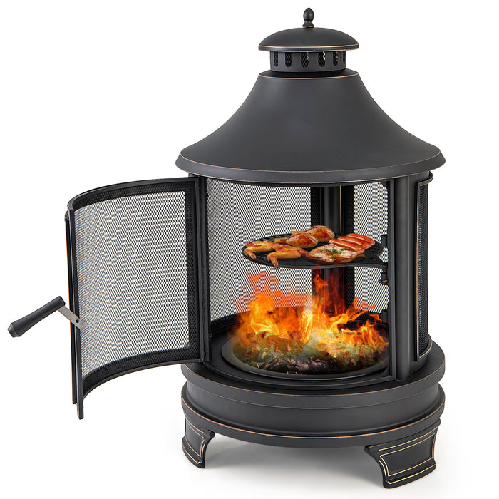 30 Inch Outdoor Fire Pit Chiminea with Grill for Garden BBQ