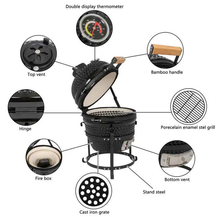 Outdoor 13 Diam. Ceramic Charcoal BBQ Grill