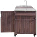 Farmhouse Dark Brown Stainless Steel 75.4 In. Rolling Kitchen Island Outdoor Bar Cart for Big Green Egg Grills with Sink