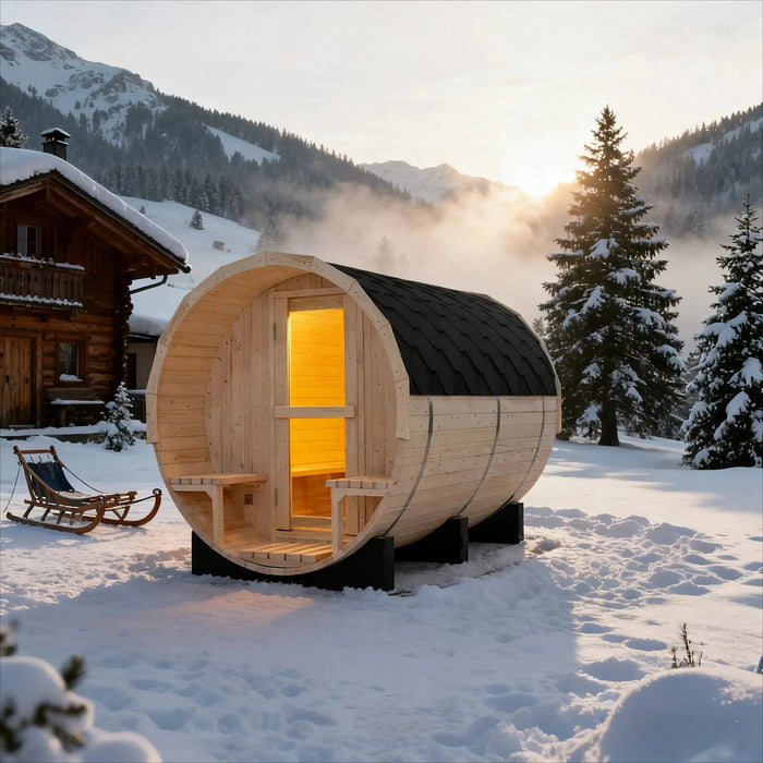 4-6 Person Outdoor Barrel Sauna - Premium White Pine Wood, All-Weather Design for Backyard Relaxation