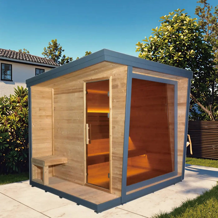 Anyi-5 Square Sauna – Carbonized Spruce Wood | 4-Person Home & Indoor Wellness