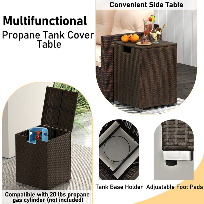 4 Pieces Outdoor Furniture Set with 32 Inch Fire Pit Table and Propane Tank Cover