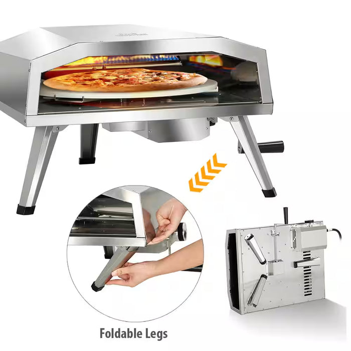 16 In. Propane Pizza Oven, Outdoor Pizza Oven in Stainless Steel, W/Rotating Pizza Stone