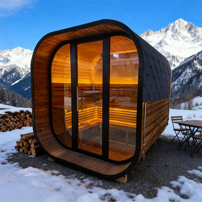 New 4-6 person Black Square Premium Thermo Spruce Wood Outdoor Sauna-FFF