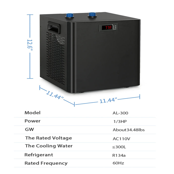 Ecojoy Aquarium Water Chiller 75GAL 1/3HP Fish Tank Chiller, 300L Cooling System with Quiet Design Compressor Refrigeration