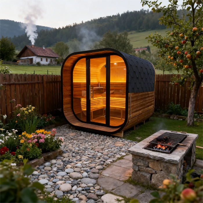New 4-6 person Black Square Premium Thermo Spruce Wood Outdoor Sauna-FFF