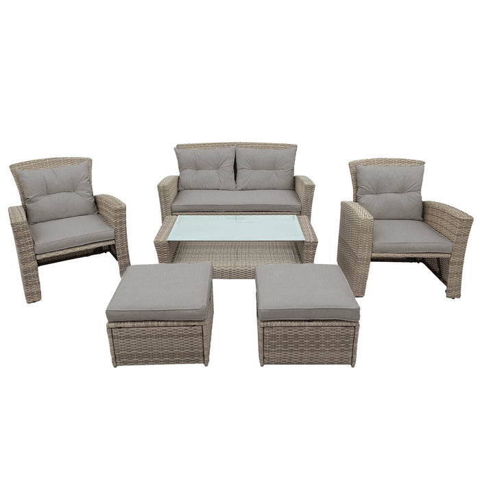 U-Style 4 Piece Outdoor Patio Furniture Set with Ottoman and Cushions