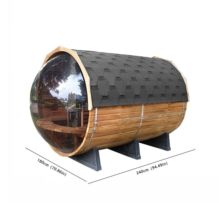 Outdoor Barrel Sauna with Front Porch &amp; Panoramic Glass – Available in 2-6 Person Sizes