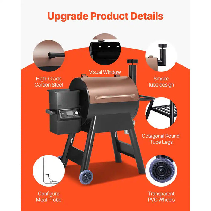 8-In-1 Wood Pellet Grill Smoker Outdoor Cooking, 575 Sq in Cooking Area, Wifi Control, LCD, Meat Probe, 500°F Max, Black