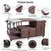 Farmhouse Dark Brown Stainless Steel 75.4 In. Rolling Kitchen Island Outdoor Bar Cart for Big Green Egg Grills with Sink