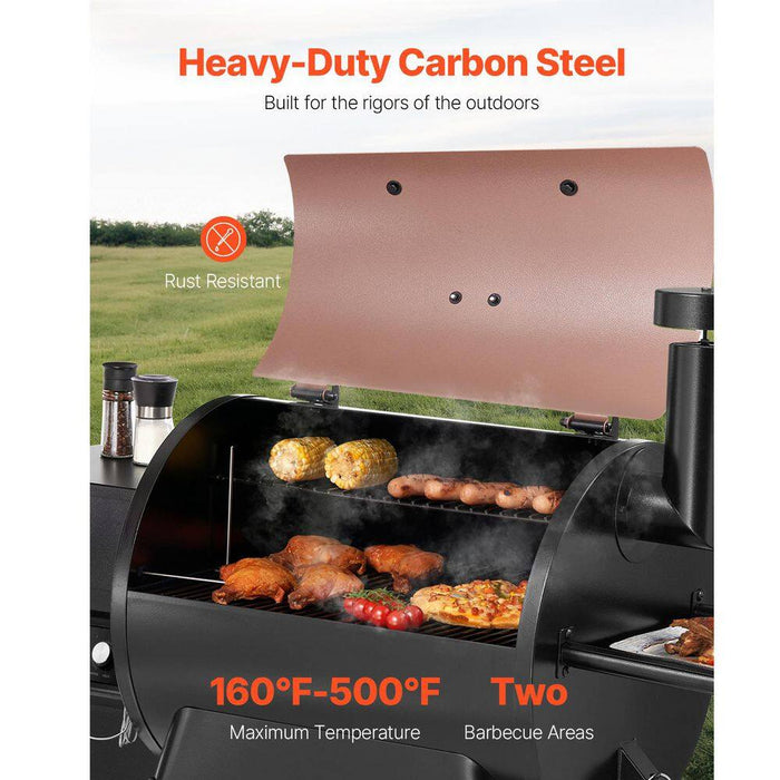 8-In-1 Wood Pellet Grill Smoker Outdoor Cooking, 575 Sq in Cooking Area, Wifi Control, LCD, Meat Probe, 500°F Max, Black