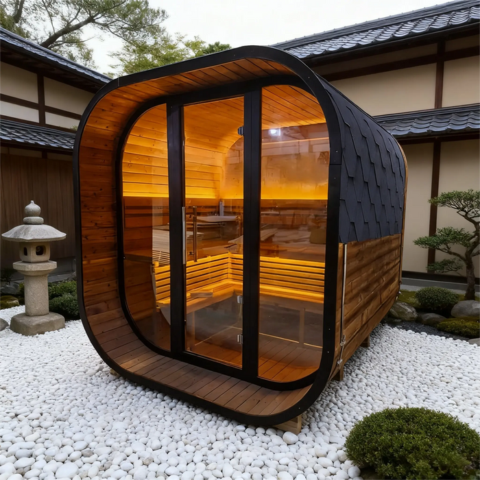 New 4-6 person Black Square Premium Thermo Spruce Wood Outdoor Sauna-FFF