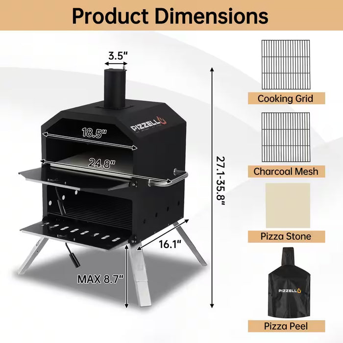 16 In. 2-Layer Outdoor Pizza Oven Wood Fired Pizza Maker outside Pizza Grill for Camping, Black