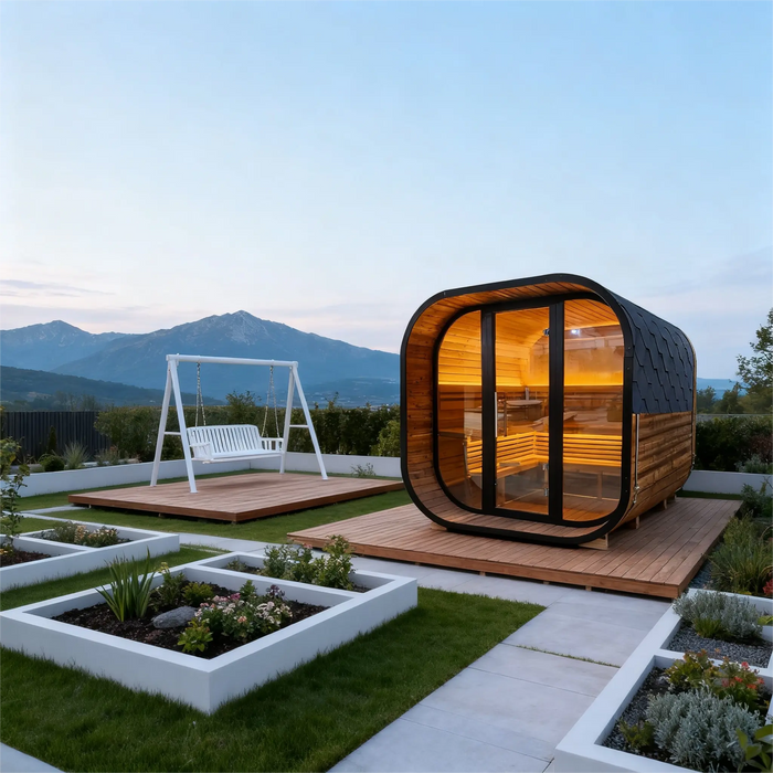 New 4-6 person Black Square Premium Thermo Spruce Wood Outdoor Sauna-FFF