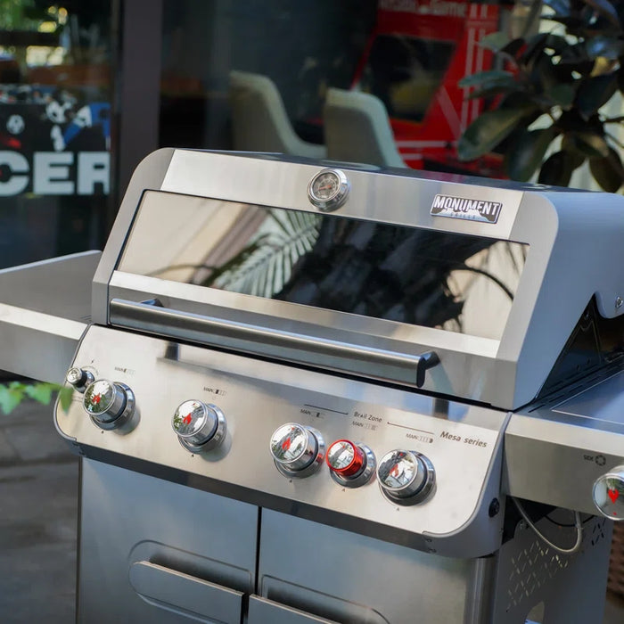 Mesa 415Bz,4-Burner Liquid Propane Infrared Gas Grill with Side Burner and Cabinet, 62,000 BTU – Perfect for Family Bbqs（With Free Cover）,Holiday Gift