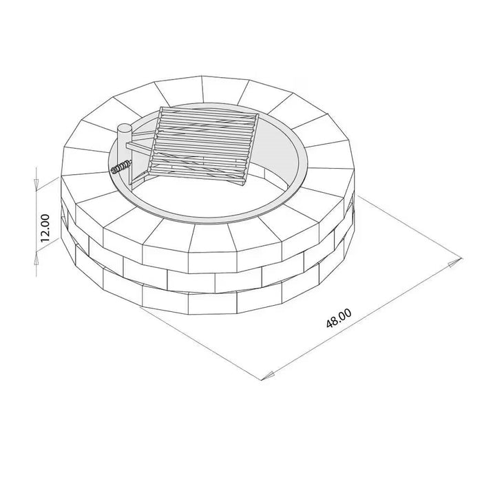 48-in Outdoor Round Concrete Block Stone Fire Pit Kit with Cooking Grill Grate