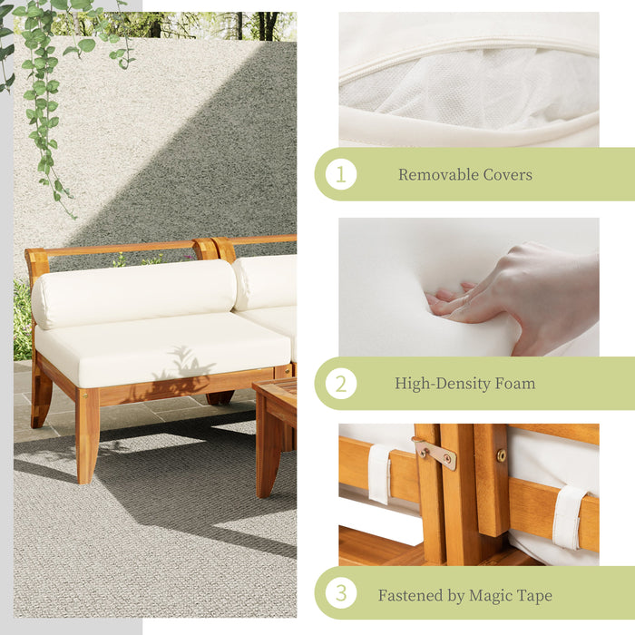 6 Piece Acacia Wood Outdoor Modular Sectional with Daybed and Tea Table