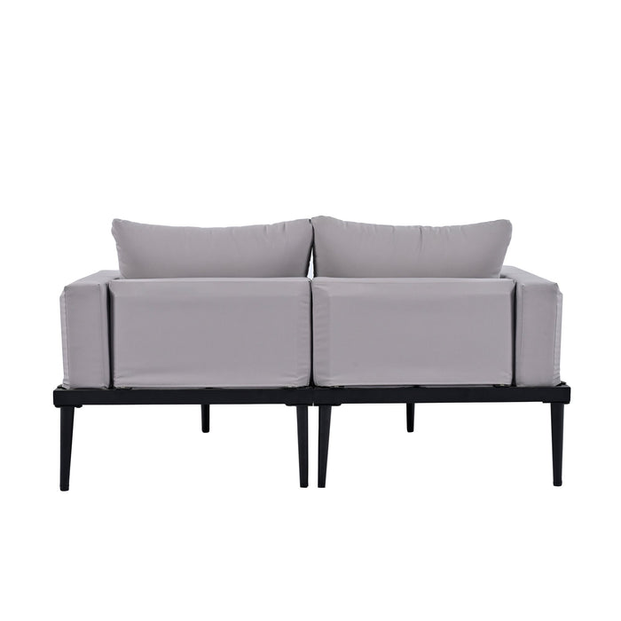 TOPMAX Modern Outdoor Daybed Patio Metal Daybed with Wood Topped Side Spaces for Drinks, 2 in 1 Padded Chaise Lounges for Poolside, Balcony, Deck, Gray