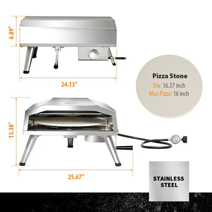 16 In. Propane Pizza Oven, Outdoor Pizza Oven in Stainless Steel, W/Rotating Pizza Stone