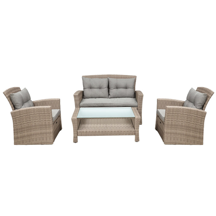 U-Style 4 Piece Outdoor Patio Furniture Set with Ottoman and Cushions