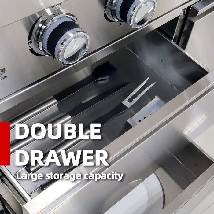 Castelle Flame 62-Inch 6-Burner Gas Outdoor Grill Island With Wine Cooler And Rotisserie (SAK31642)