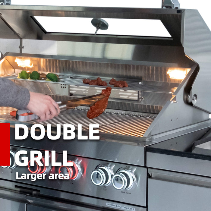 Castelle Flame Granite Outdoor BBQ Kitchen Island With 43-Inch 6-Burner Gas Grill, Rotisserie Kit, Cabinets, And Sink (SAK73518)