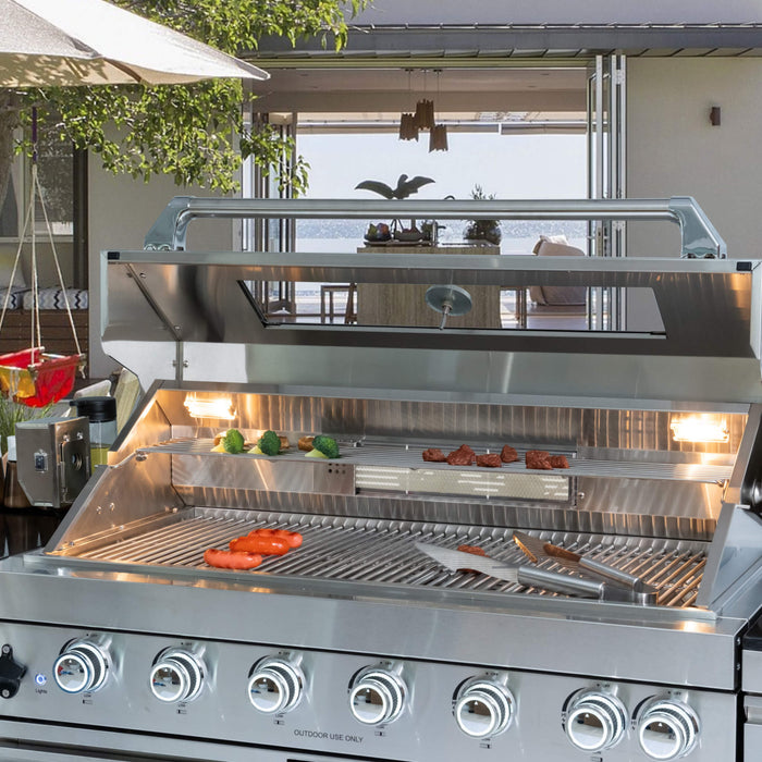Castelle Flame Granite Outdoor BBQ Kitchen Island With 43-Inch 6-Burner Gas Grill, Rotisserie Kit, Cabinets, And Sink (SAK73518)