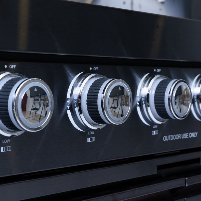 Castelle Flame Premium Black Stainless Steel 4-Burner Gas Grill With Rotisserie Kit (SAK48157)