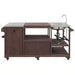 Farmhouse Dark Brown Stainless Steel 75.4 In. Rolling Kitchen Island Outdoor Bar Cart for Big Green Egg Grills with Sink