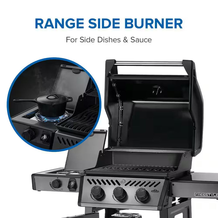 Freestyle 425 4-Burner Propane Gas Grill with Range Side Burner in Graphite Grey
