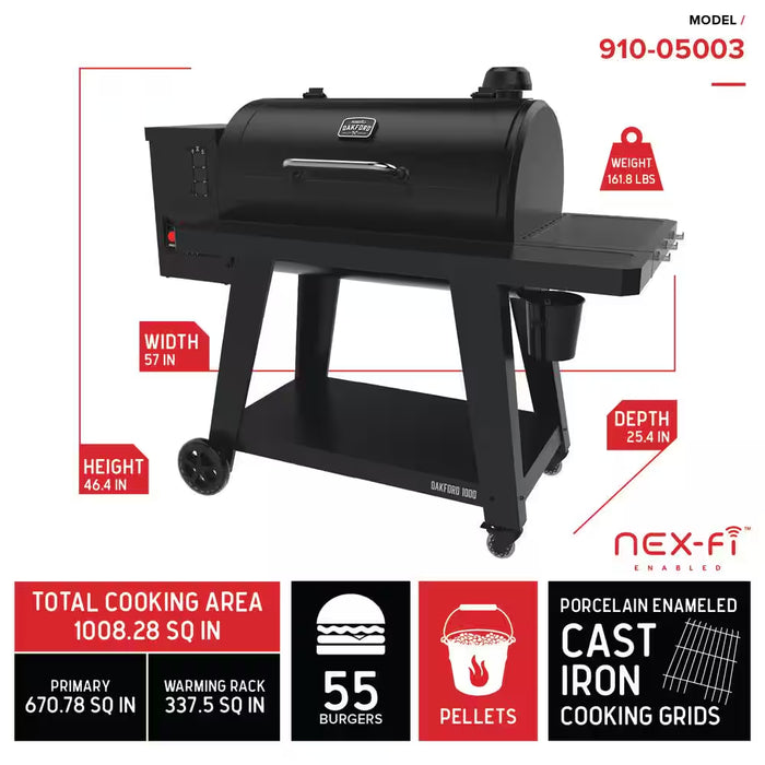 Oakford 1000 Wifi Pellet Grill Smoker in Black