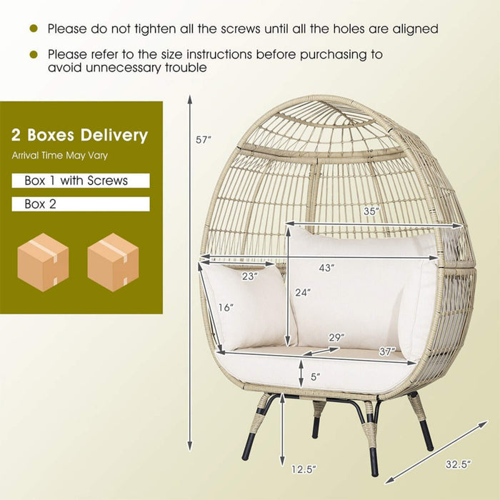 Premium Oversized Rattan Patio Egg Lounge Chair Basket With Cushions, 57" (SAK91684)