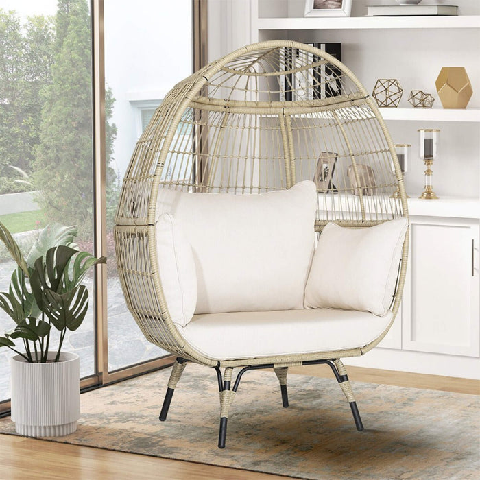 Premium Oversized Rattan Patio Egg Lounge Chair Basket With Cushions, 57" (SAK91684)