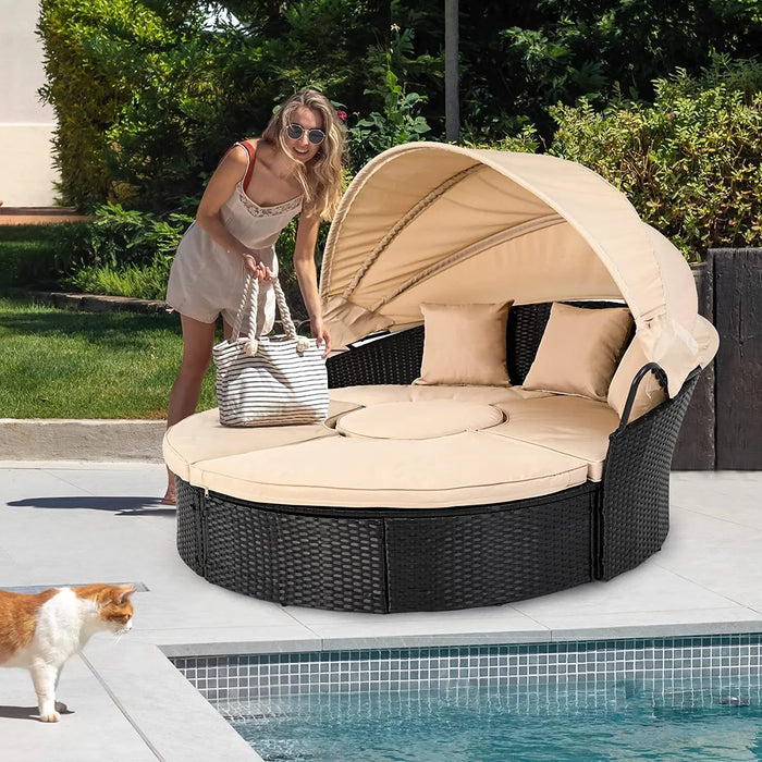 Outdoor Light Rattan Daybed Lula Outdoor Patio Rattan Daybed With Canopy — Essential Backyard Products