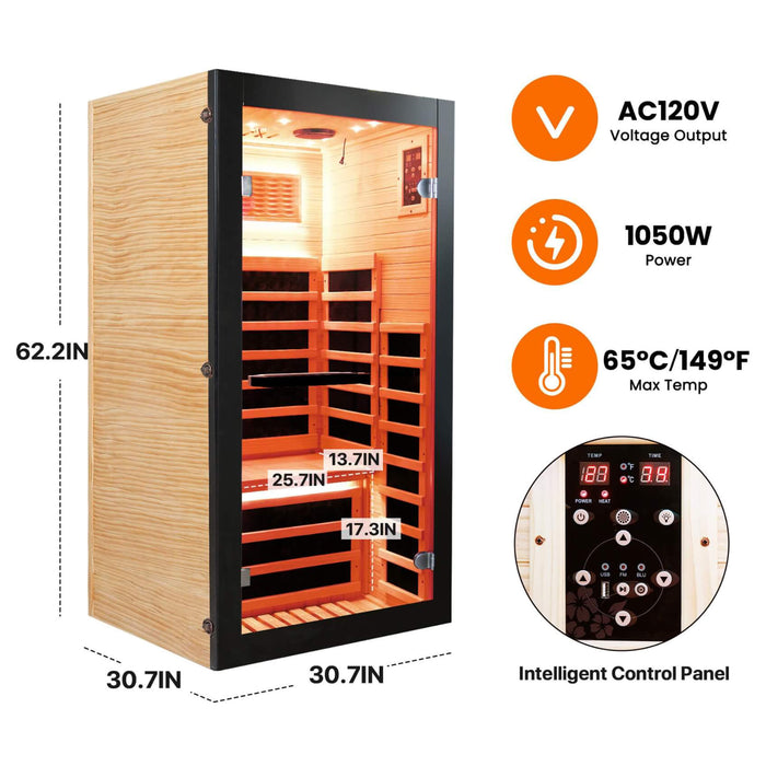 Thermora 1-Person Infrared Sauna Cabin — Chilean Pine